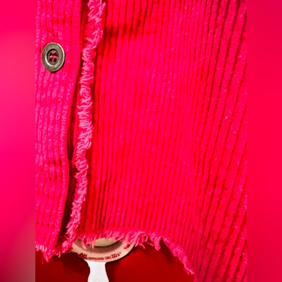 New with Tags Umgee Hot Pink Corduroy Fringe  Jacket Shacket sz Medium oversize - Picture 4 of 11